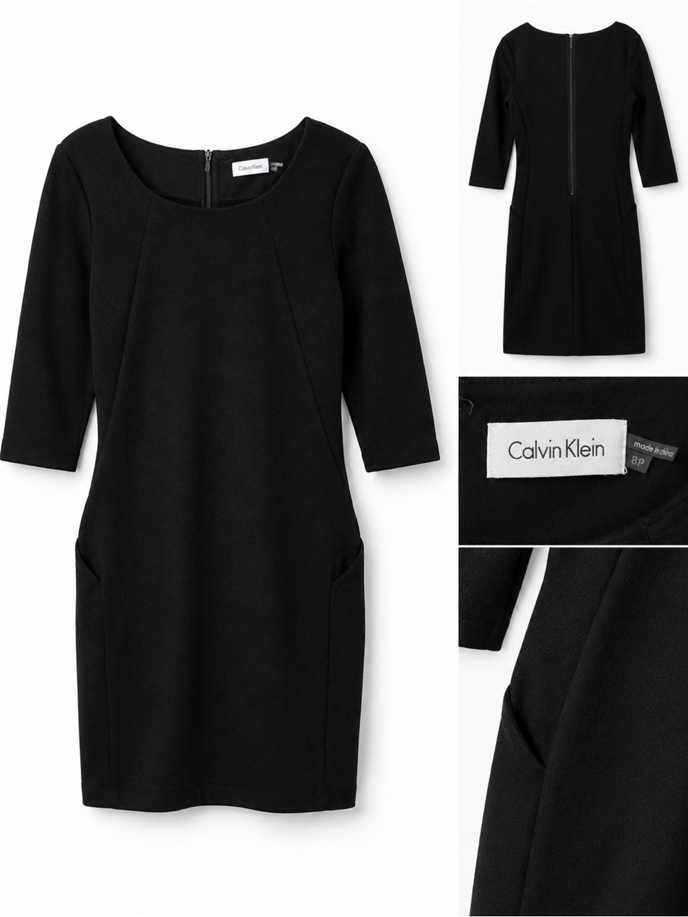 Calvin Klein Black Three-Quarter Sleeve Sheath Dress